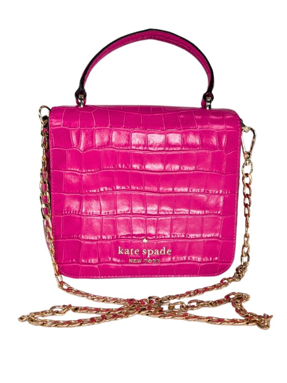 Kate Spade Staci Festive Pink Croc Embossed Leather Small Satchel Crossbody